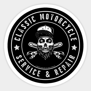 Classic Motorcycle Service & Repair Hipster Skull Sticker